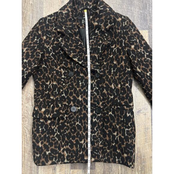 HM Womens Leopard Print Wool Blend Double Breasted Pea Coat Brown Black Size 2 - Picture 3 of 6